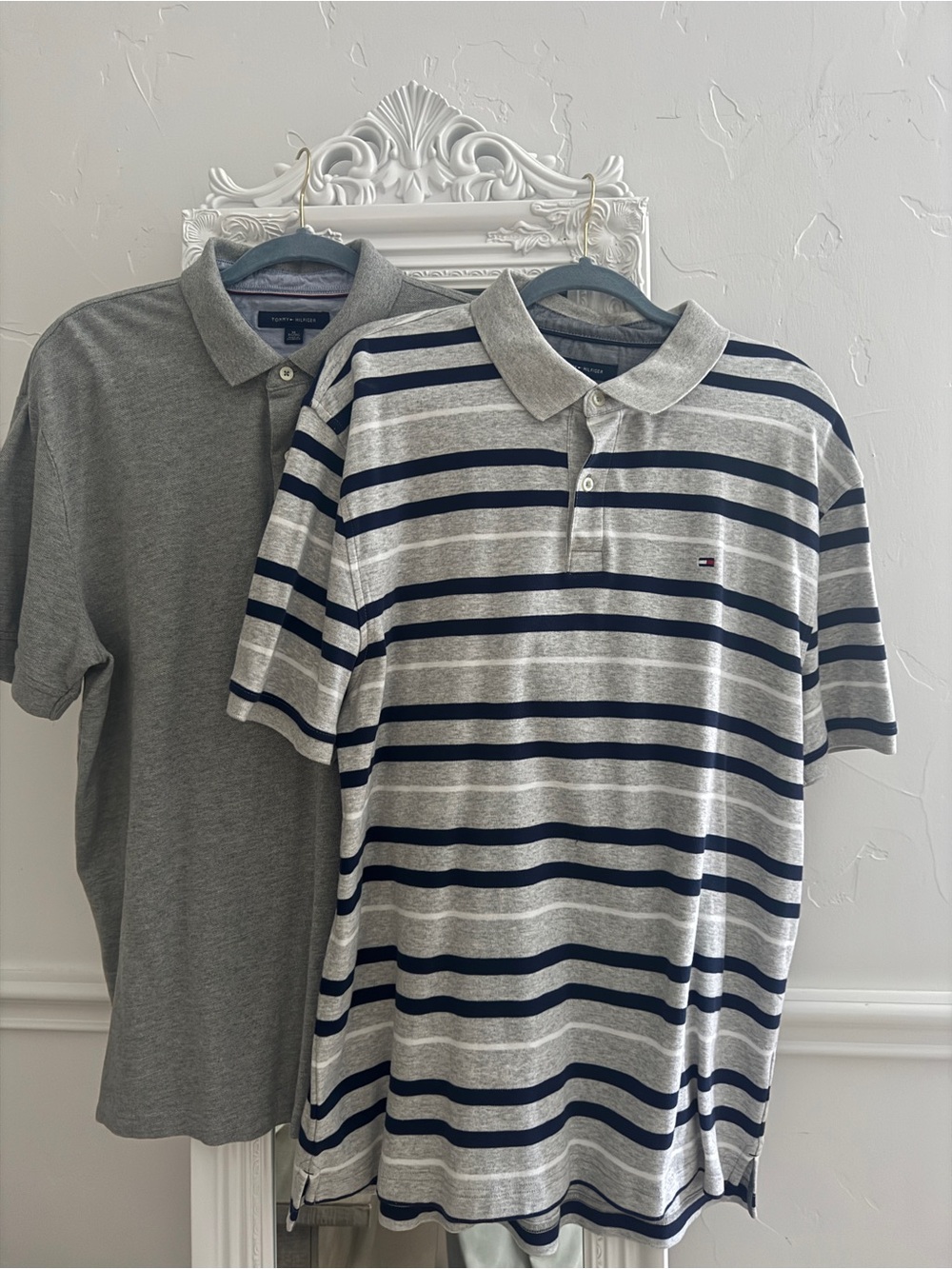 Tommy Hilfiger Gray and Navy Striped Polo Shirt